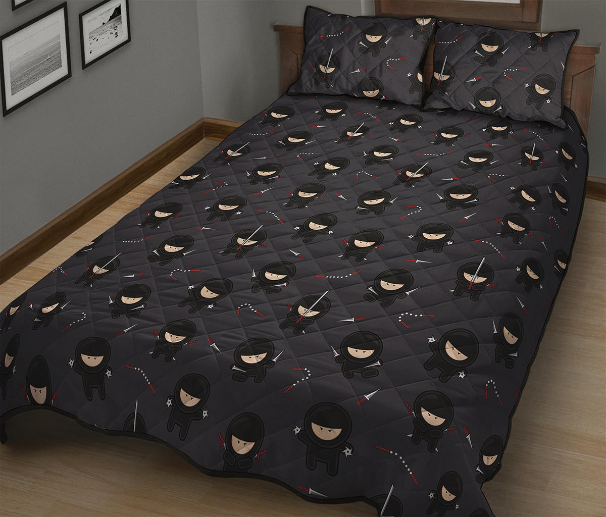 Little Ninja Pattern Print Quilt Bed Set