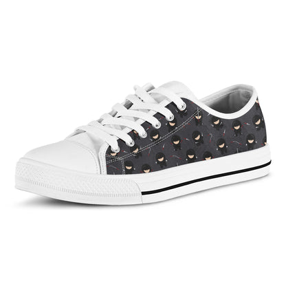 Little Ninja Pattern Print White Low Top Shoes