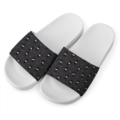 Little Ninja Pattern Print White Slide Sandals