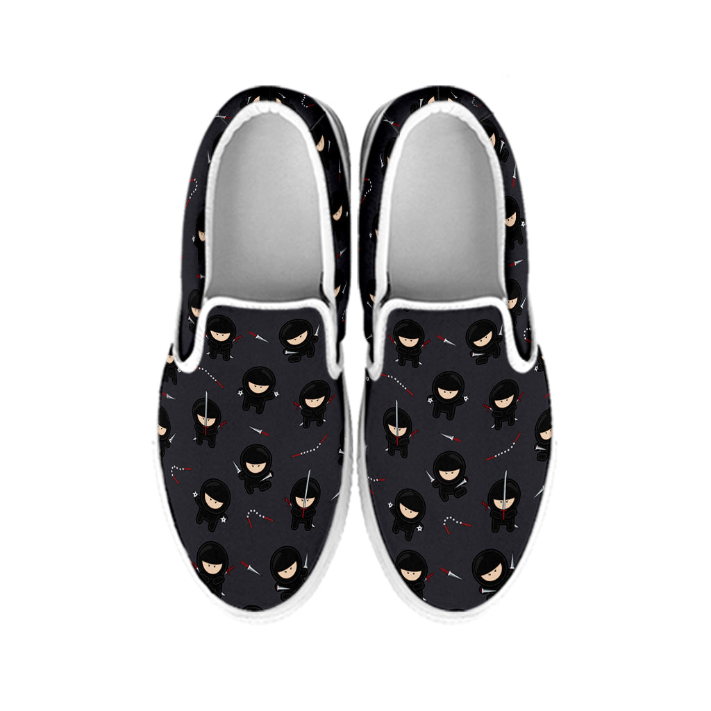Little Ninja Pattern Print White Slip On Shoes
