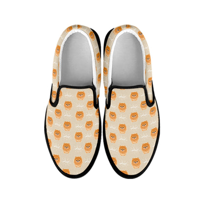 Little Pomeranian Pattern Print Black Slip On Shoes