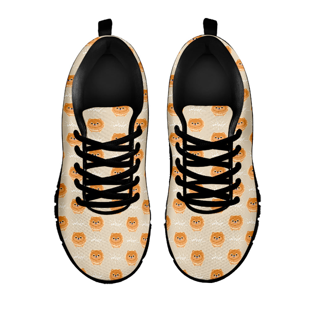 Little Pomeranian Pattern Print Black Sneakers