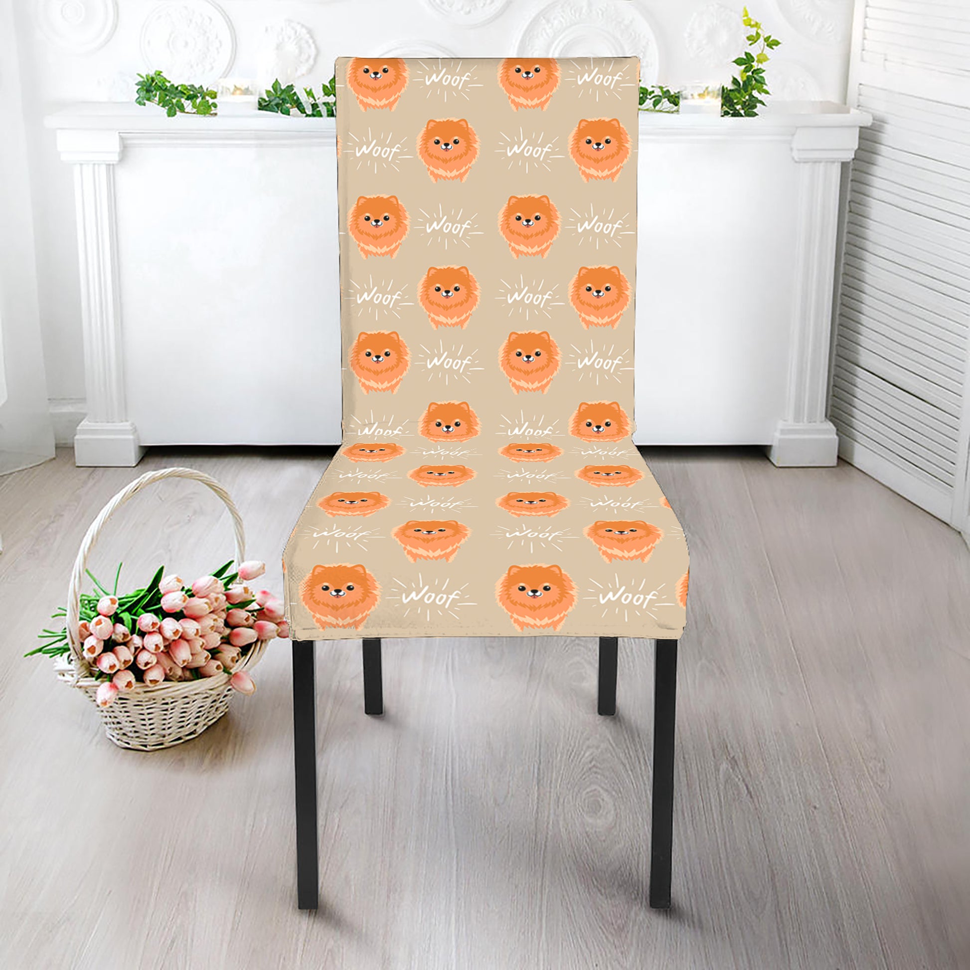 Little Pomeranian Pattern Print Dining Chair Slipcover