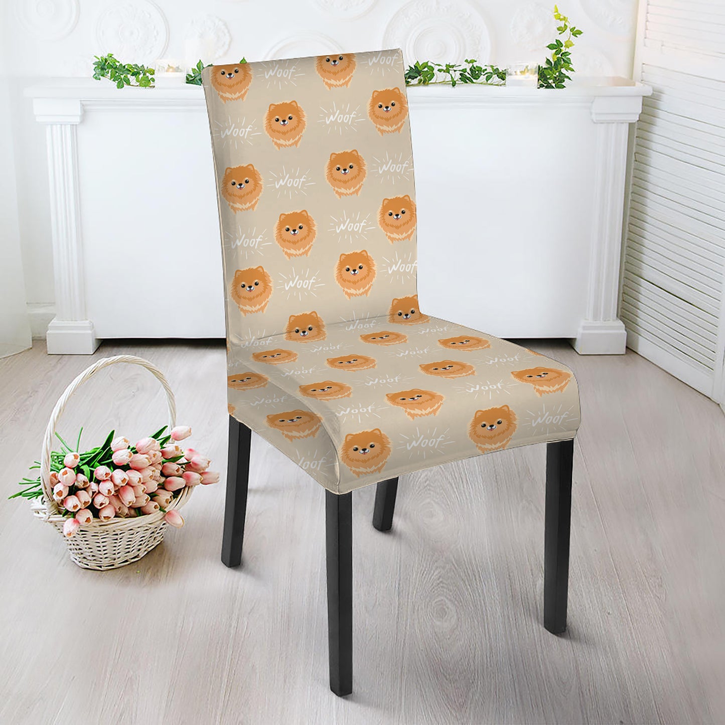 Little Pomeranian Pattern Print Dining Chair Slipcover