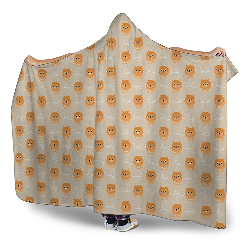 Little Pomeranian Pattern Print Hooded Blanket