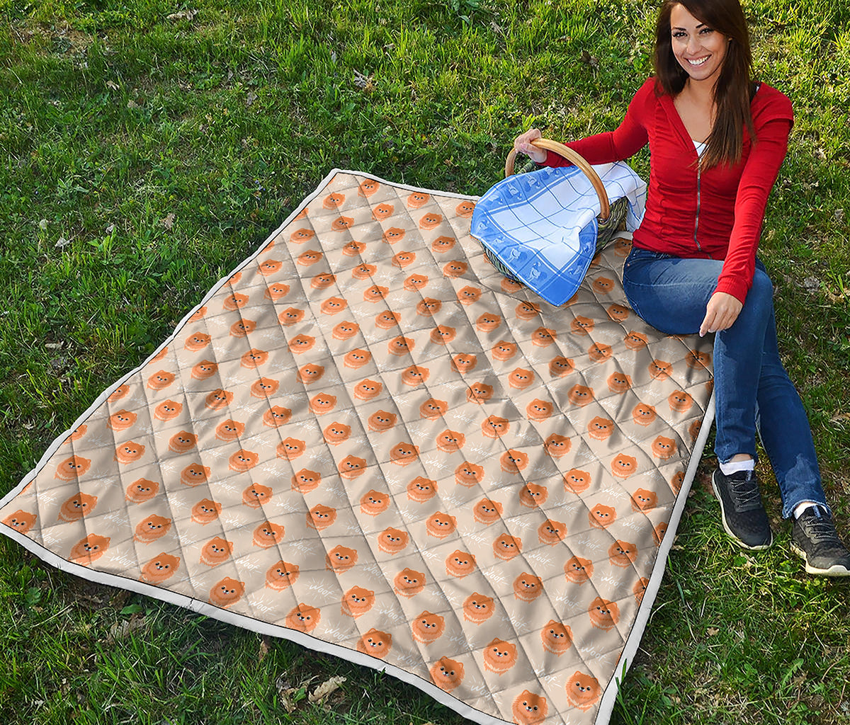 Little Pomeranian Pattern Print Quilt