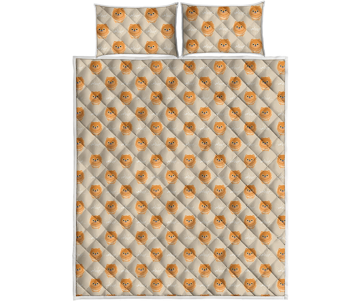Little Pomeranian Pattern Print Quilt Bed Set