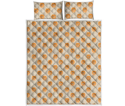 Little Pomeranian Pattern Print Quilt Bed Set