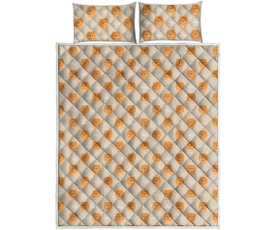 Little Pomeranian Pattern Print Quilt Bed Set