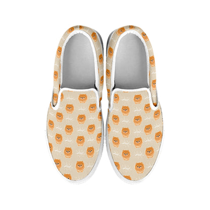 Little Pomeranian Pattern Print White Slip On Shoes