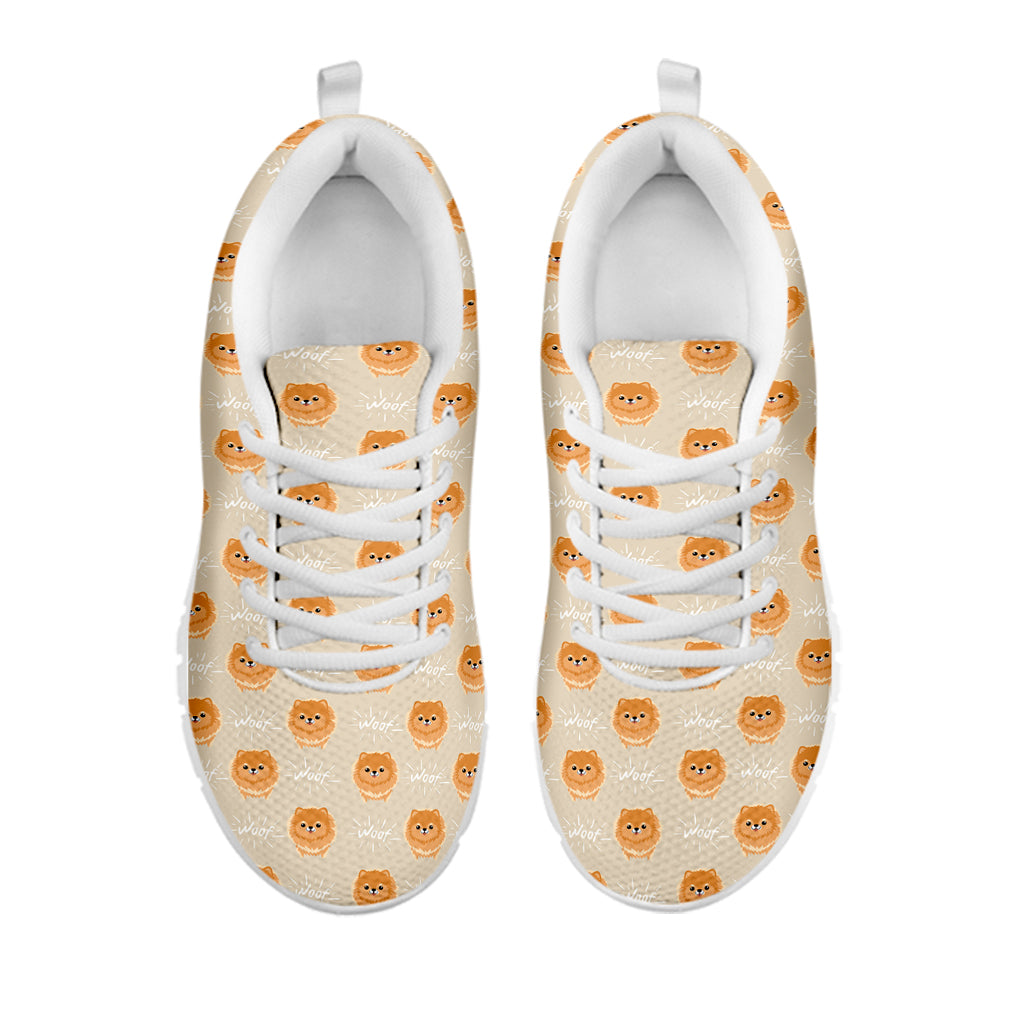 Little Pomeranian Pattern Print White Sneakers