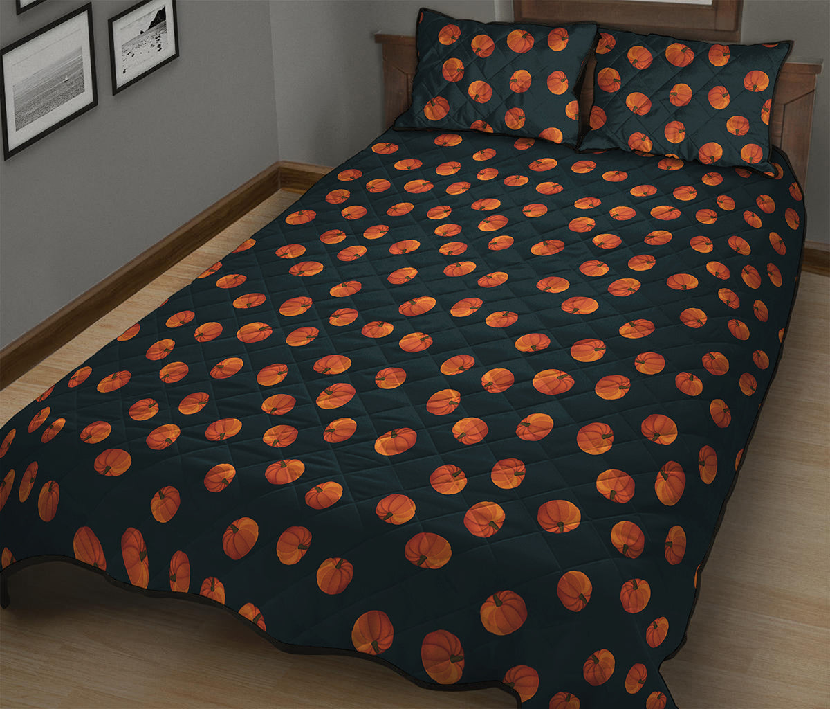 Little Pumpkin Pattern Print Quilt Bed Set