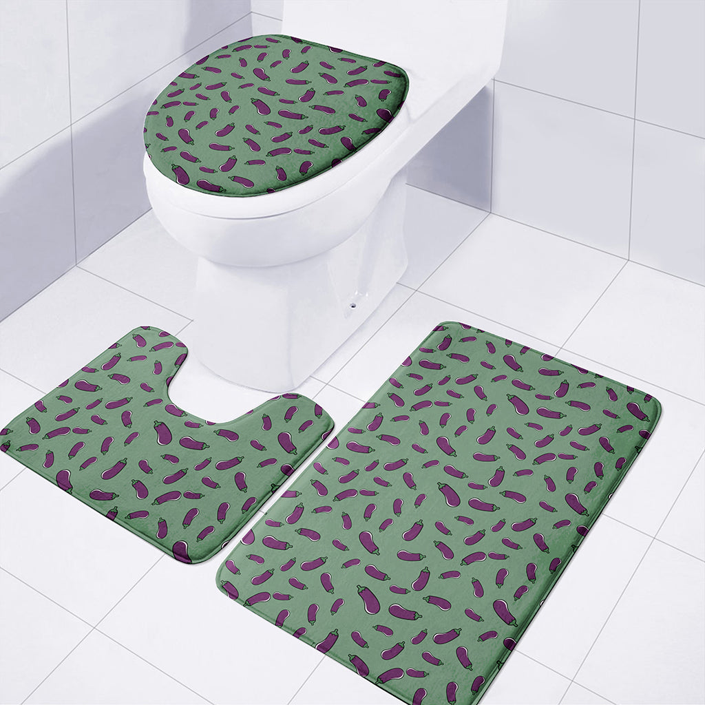 Little Purple Eggplant Pattern Print 3 Piece Bath Mat Set
