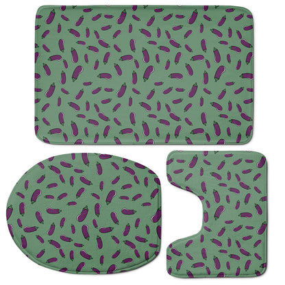 Little Purple Eggplant Pattern Print 3 Piece Bath Mat Set