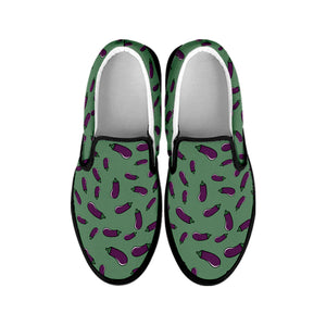 Little Purple Eggplant Pattern Print Black Slip On Shoes