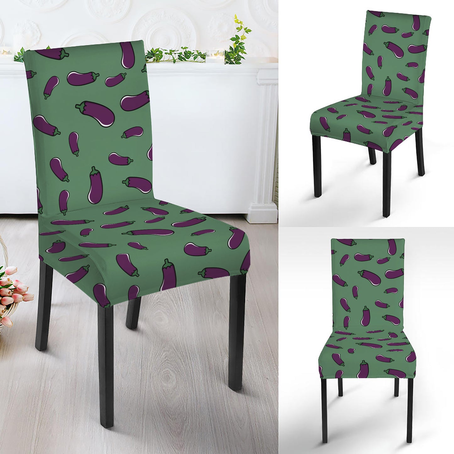 Little Purple Eggplant Pattern Print Dining Chair Slipcover