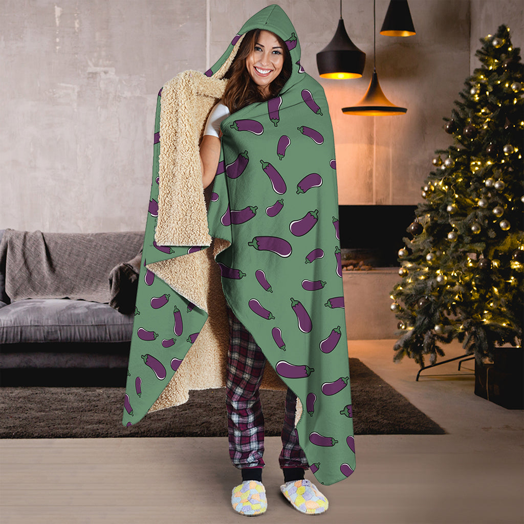 Little Purple Eggplant Pattern Print Hooded Blanket