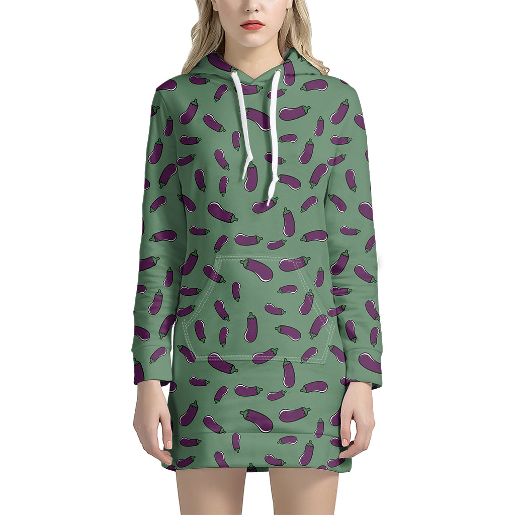 Little Purple Eggplant Pattern Print Hoodie Dress