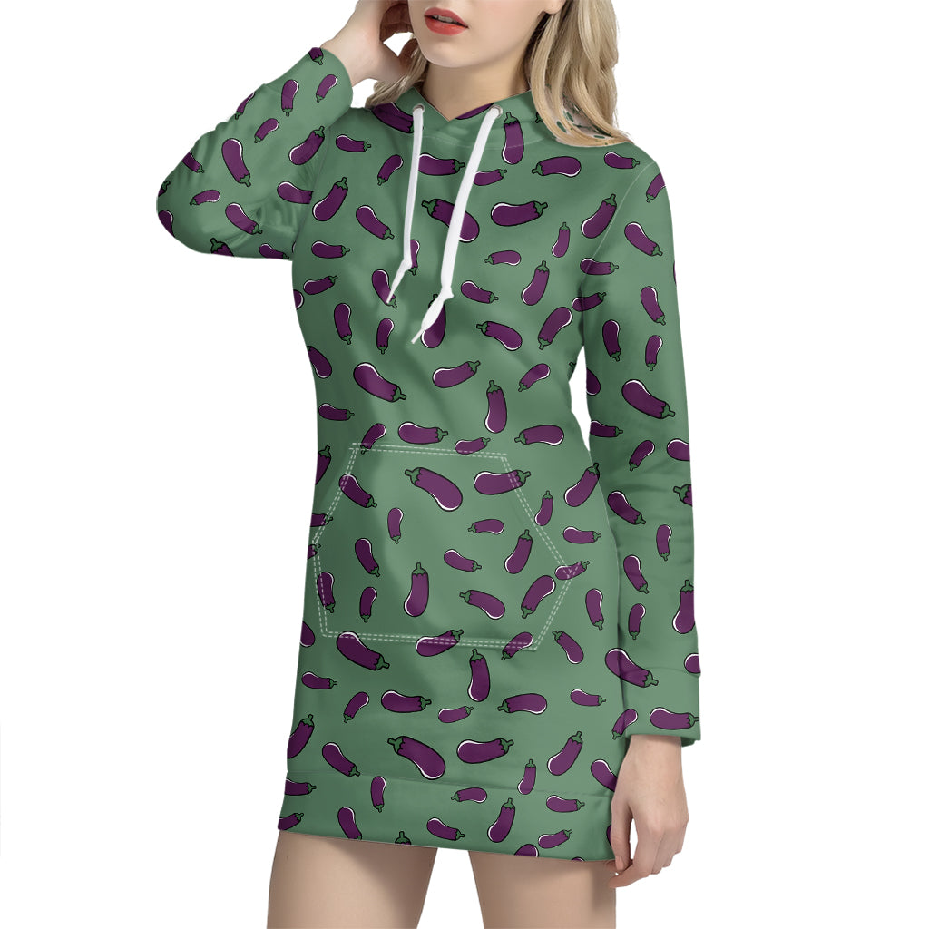 Little Purple Eggplant Pattern Print Hoodie Dress