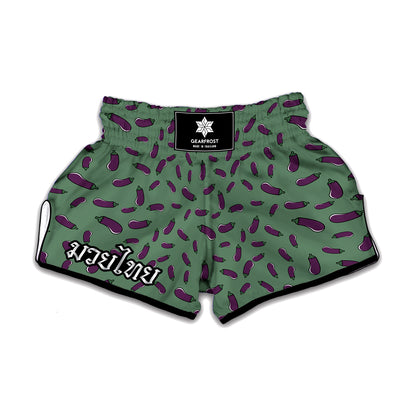 Little Purple Eggplant Pattern Print Muay Thai Boxing Shorts