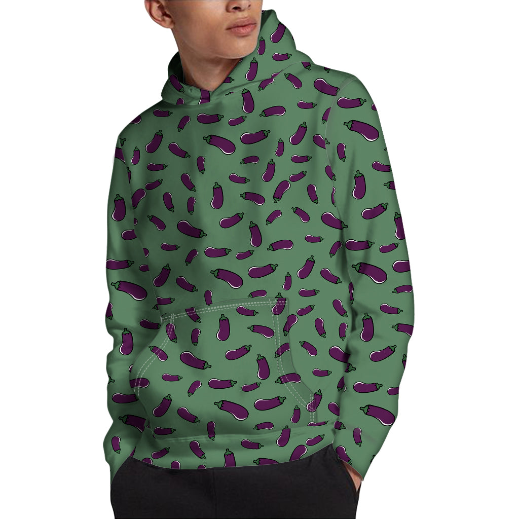 Little Purple Eggplant Pattern Print Pullover Hoodie