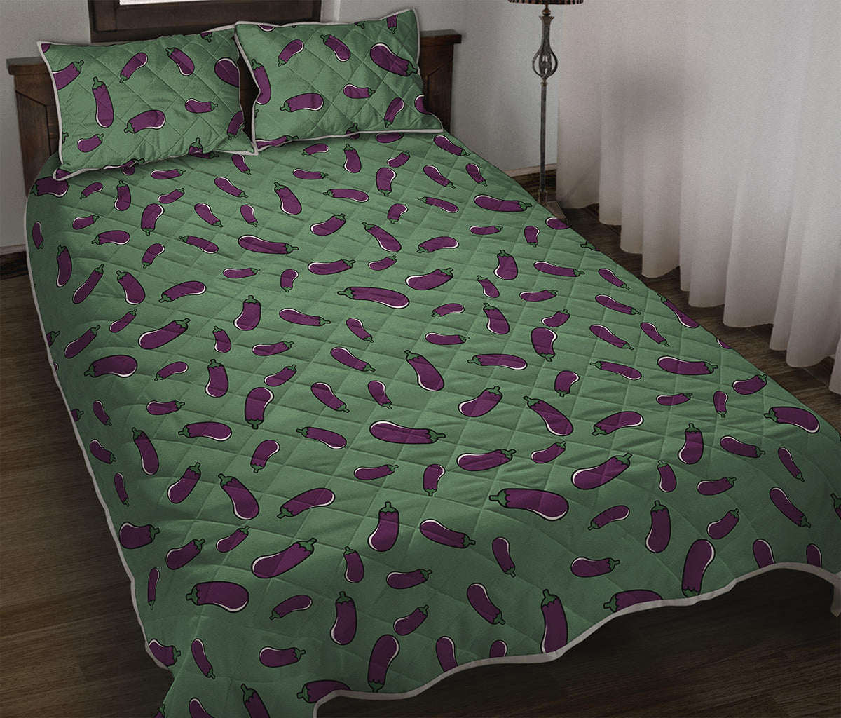 Little Purple Eggplant Pattern Print Quilt Bed Set