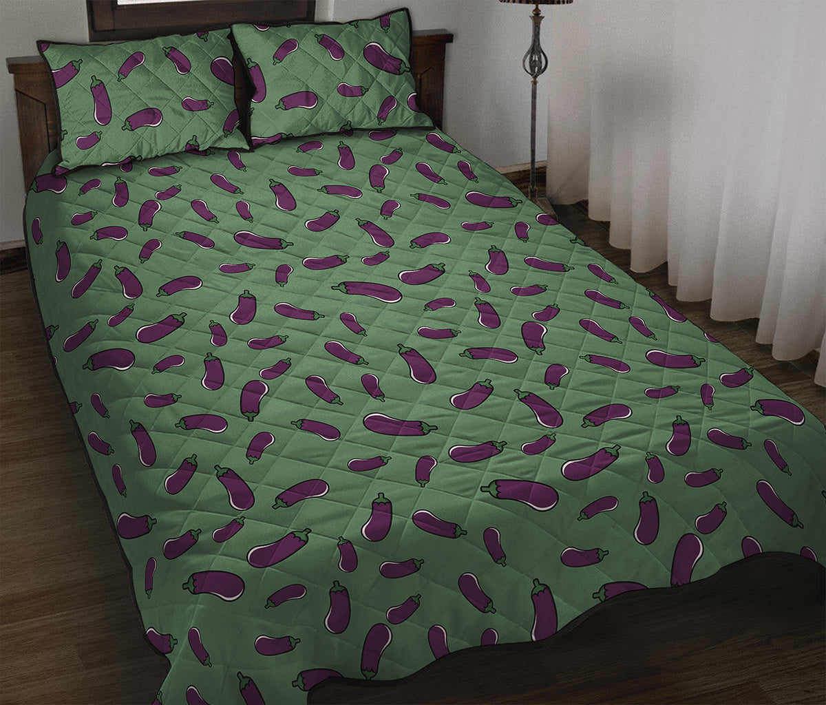 Little Purple Eggplant Pattern Print Quilt Bed Set