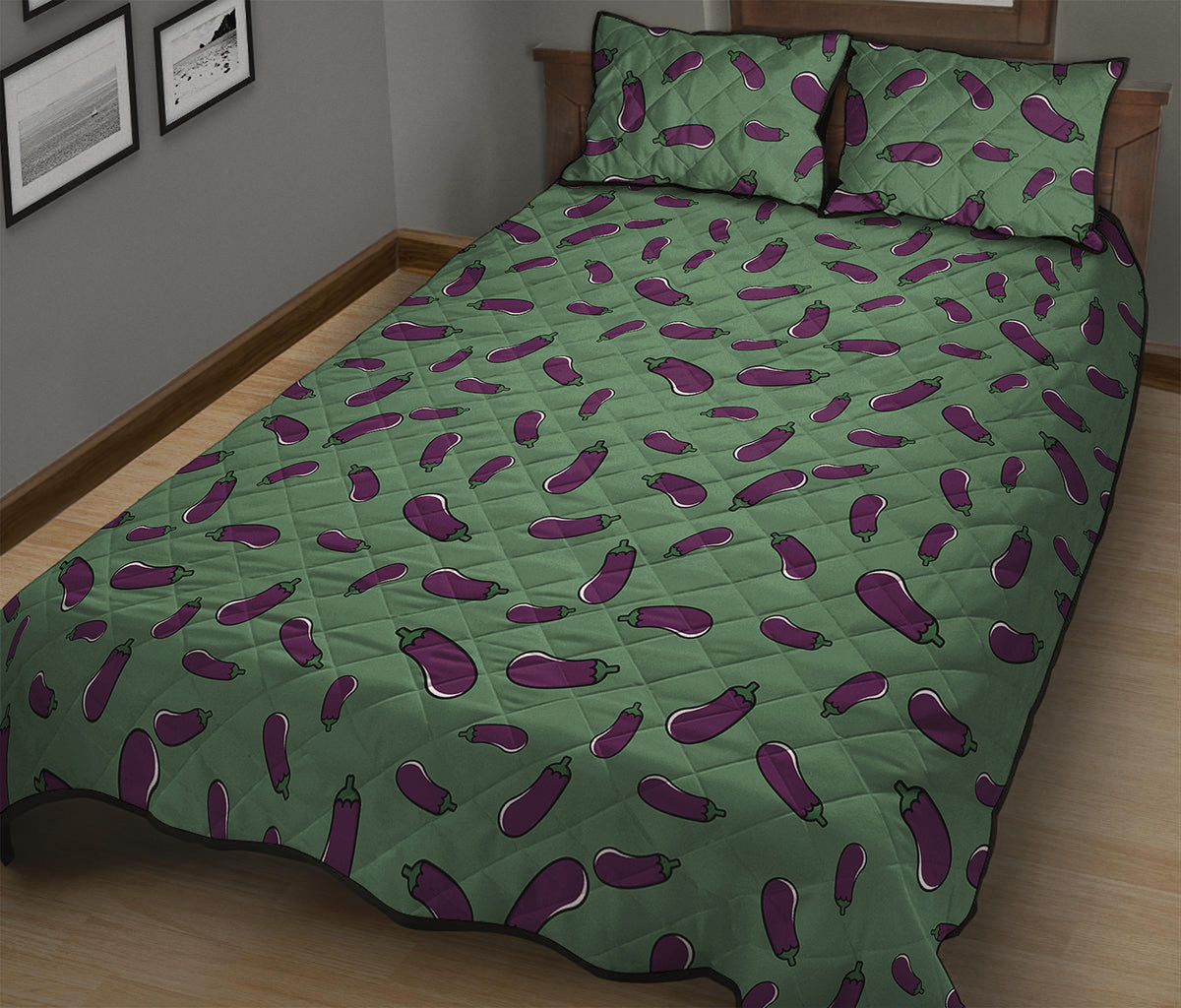 Little Purple Eggplant Pattern Print Quilt Bed Set