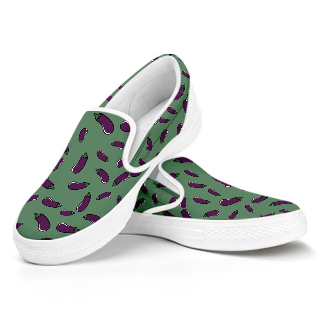 Little Purple Eggplant Pattern Print White Slip On Shoes