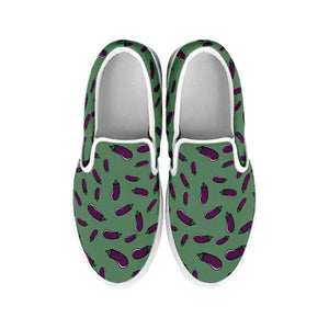 Little Purple Eggplant Pattern Print White Slip On Shoes