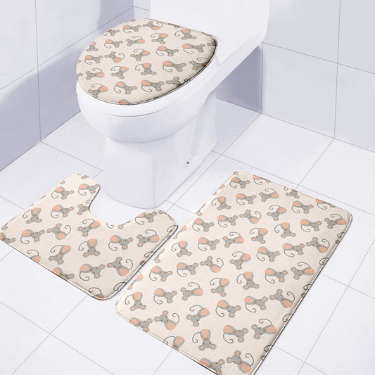 Little Rat Pattern Print 3 Piece Bath Mat Set