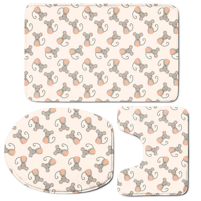 Little Rat Pattern Print 3 Piece Bath Mat Set