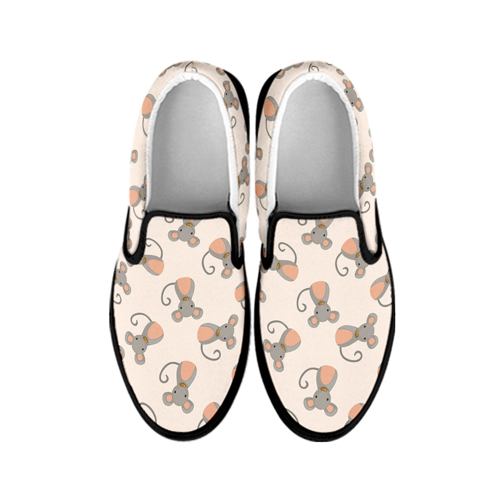 Little Rat Pattern Print Black Slip On Shoes