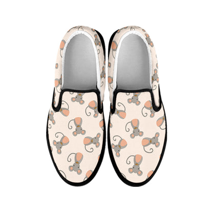 Little Rat Pattern Print Black Slip On Shoes