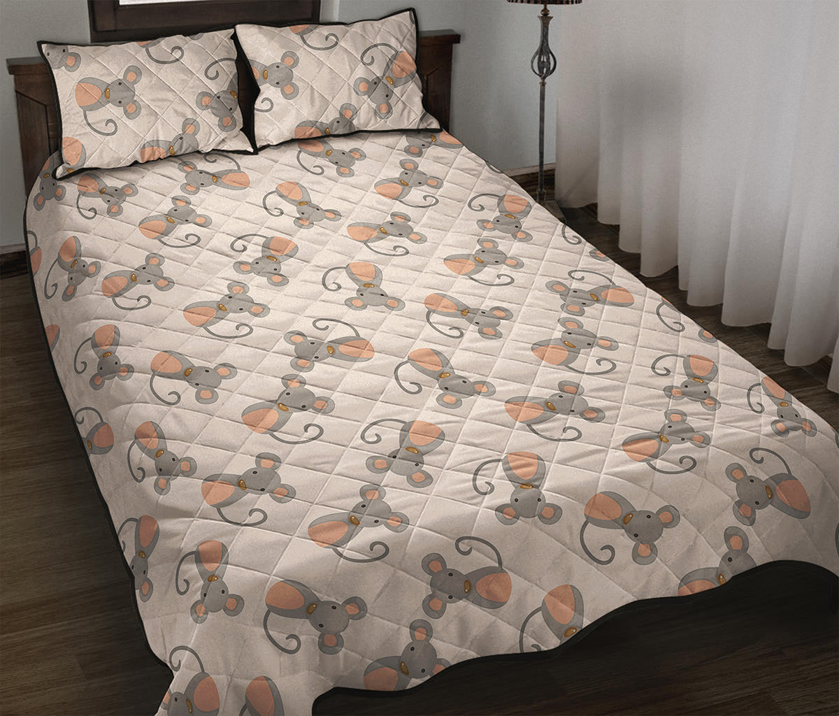 Little Rat Pattern Print Quilt Bed Set