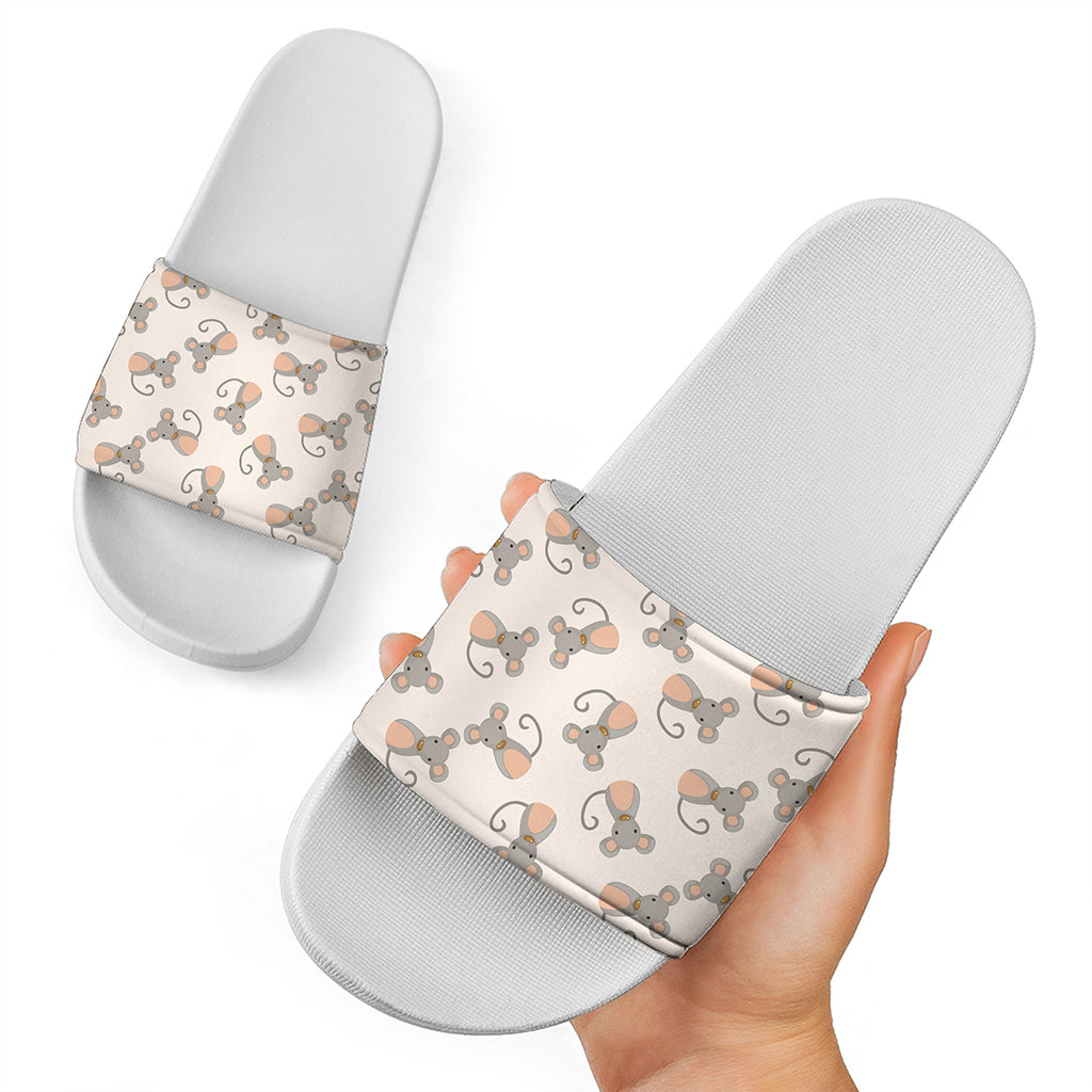 Little Rat Pattern Print White Slide Sandals