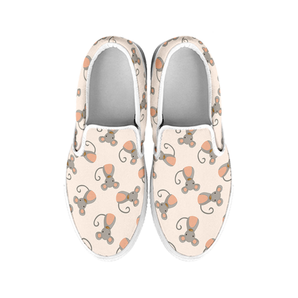 Little Rat Pattern Print White Slip On Shoes