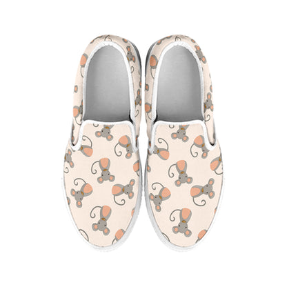 Little Rat Pattern Print White Slip On Shoes