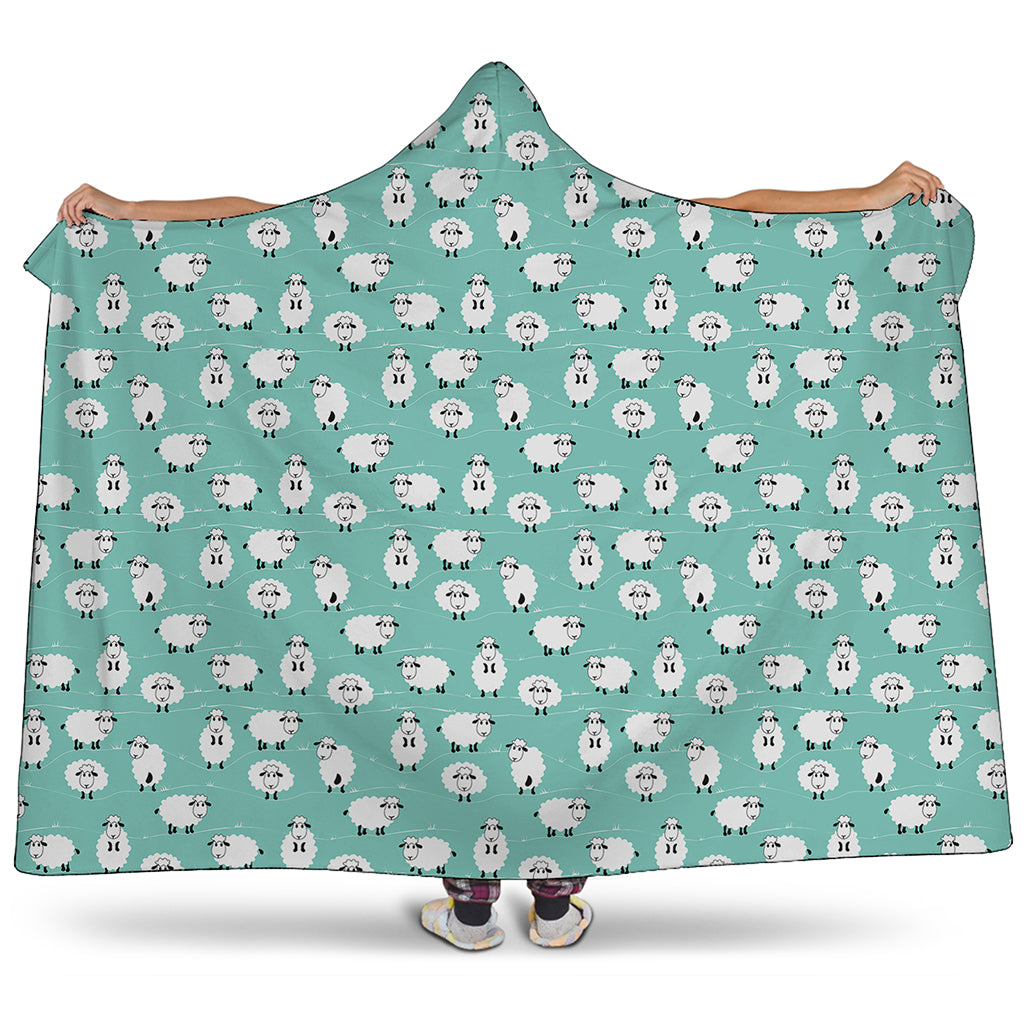 Little Sheep Pattern Print Hooded Blanket