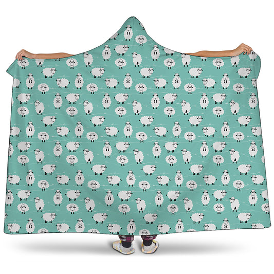 Little Sheep Pattern Print Hooded Blanket