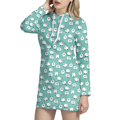 Little Sheep Pattern Print Hoodie Dress