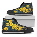 Little Yellow Daisy Print Black High Top Sneakers