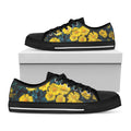 Little Yellow Daisy Print Black Low Top Sneakers