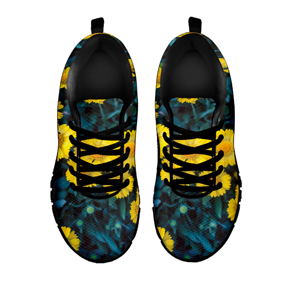 Little Yellow Daisy Print Black Sneakers