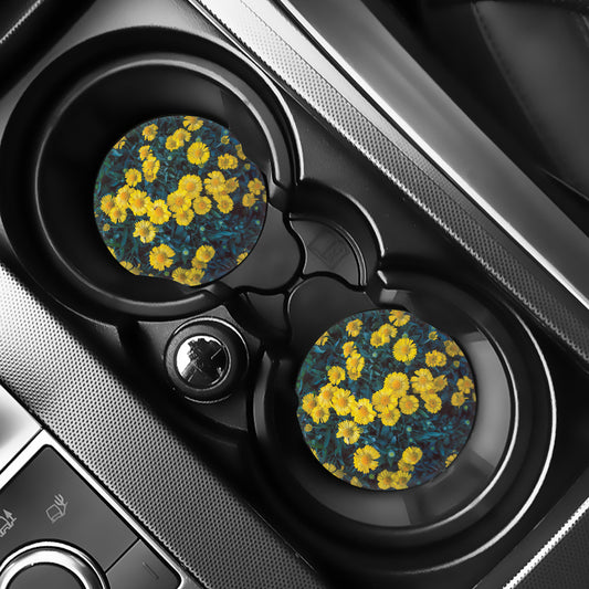 Little Yellow Daisy Print Car Coasters