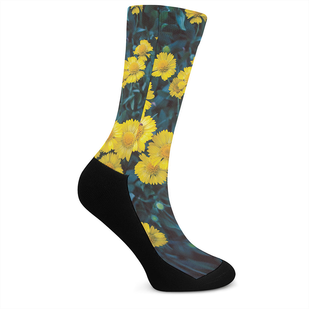 Little Yellow Daisy Print Crew Socks