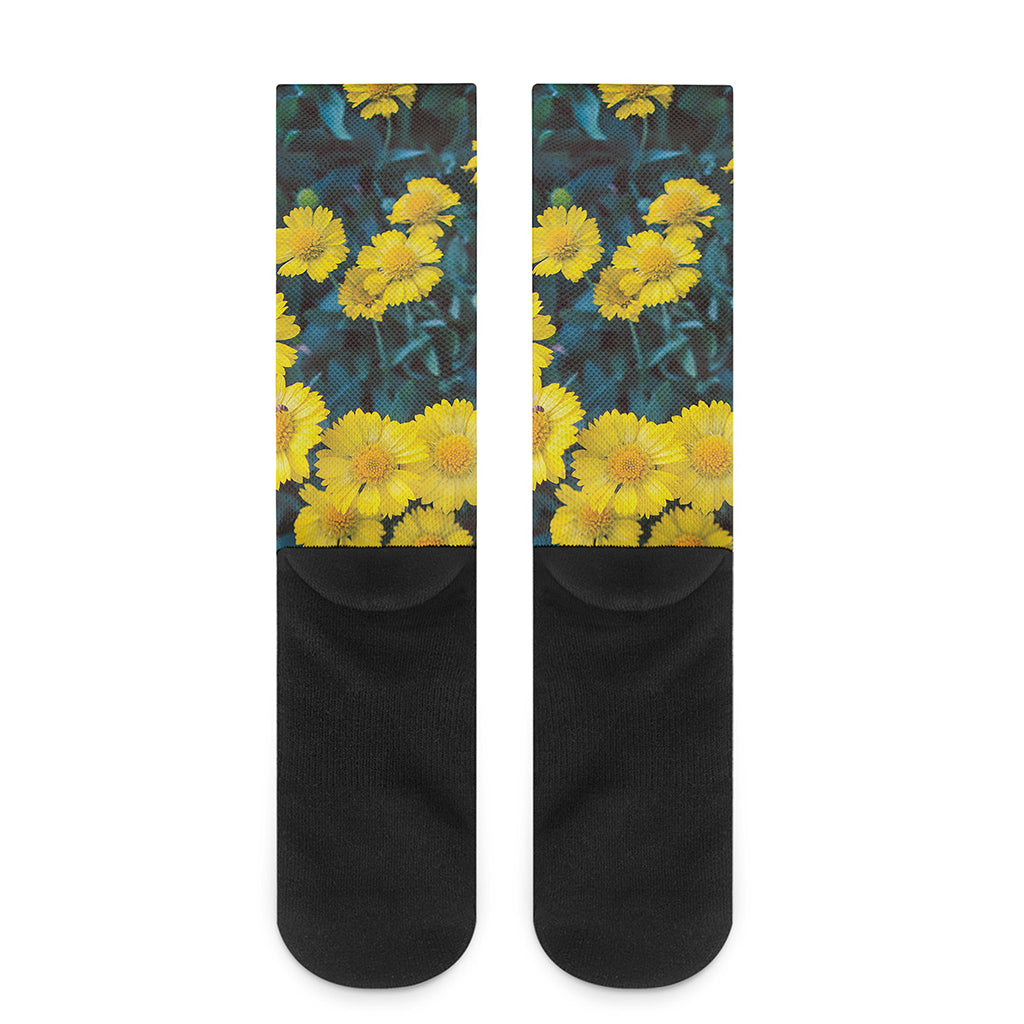 Little Yellow Daisy Print Crew Socks