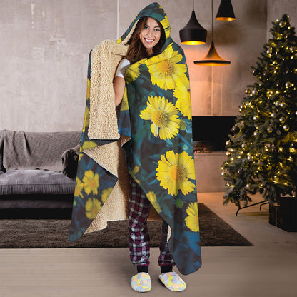 Little Yellow Daisy Print Hooded Blanket