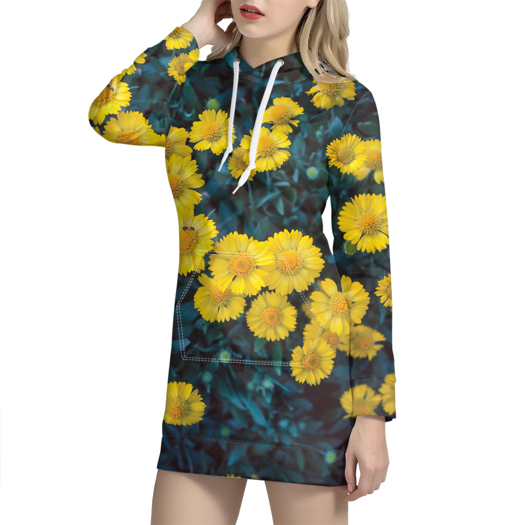 Little Yellow Daisy Print Hoodie Dress