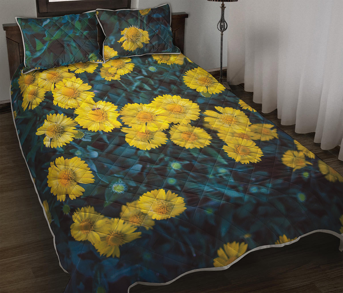 Little Yellow Daisy Print Quilt Bed Set